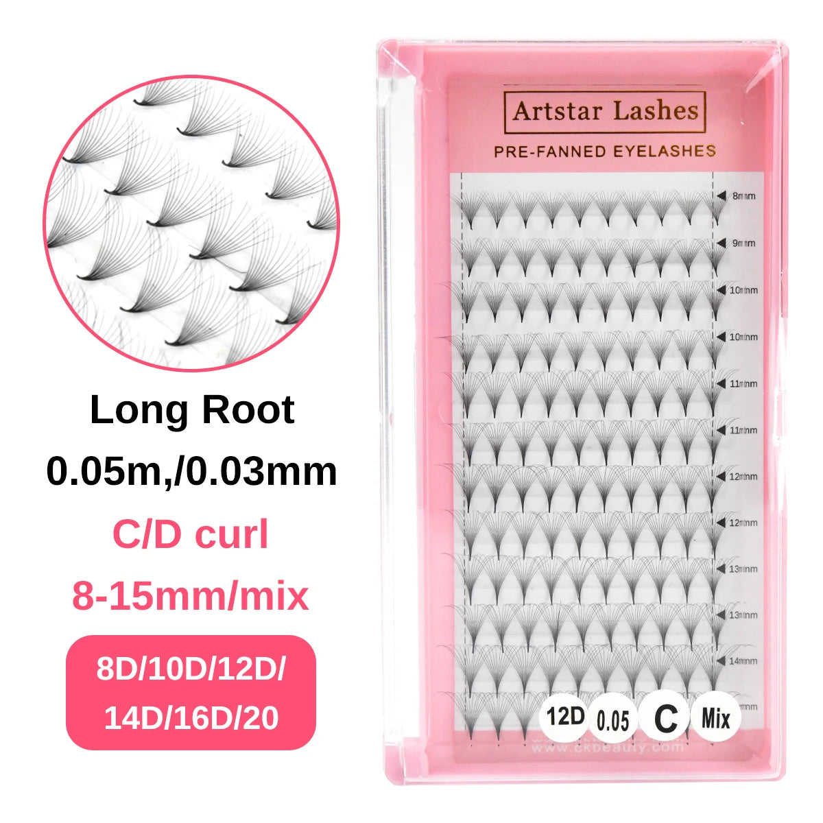8D 10D 12D 14D 16D 20D Volume Lash Fans  Point Stem Premade PBT Material Eyelash ExtensionNatural Soft Long Root 8-15mm/mix