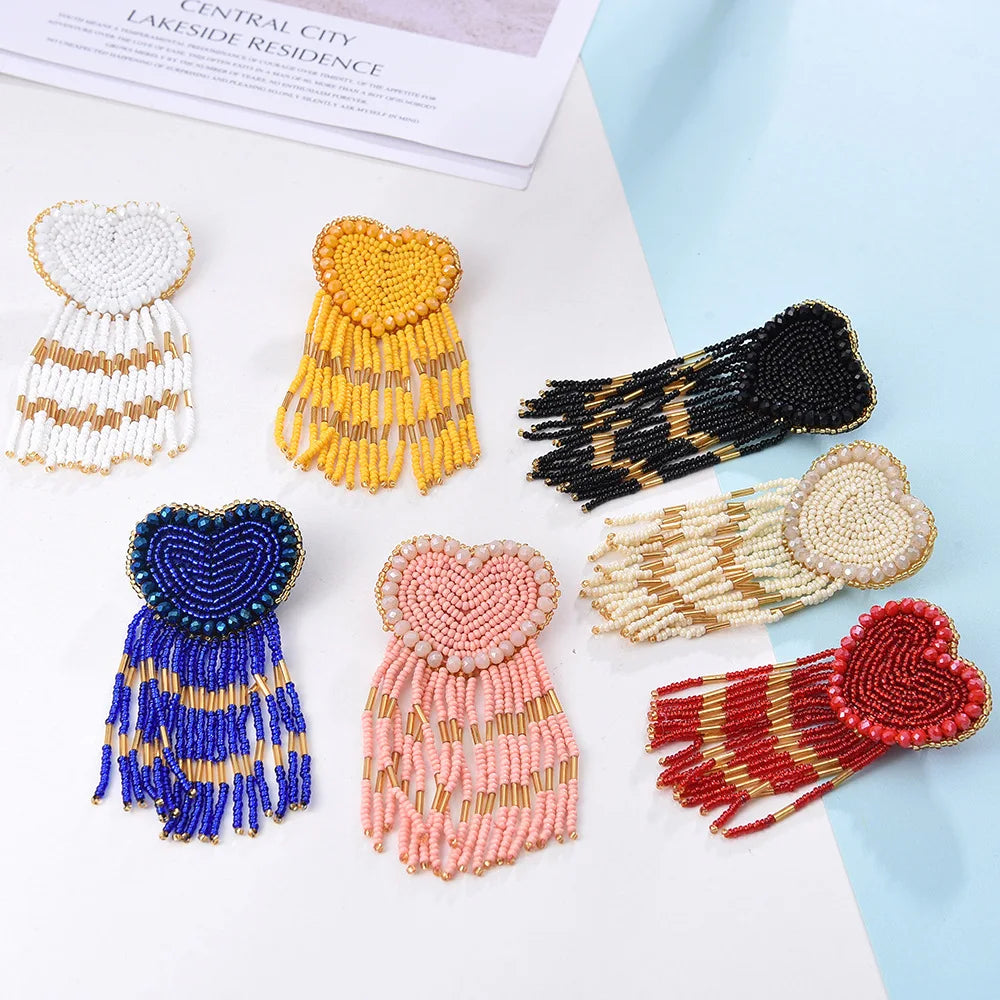 Fringed Rice Beaded Earrings for Women Tassel Earrings for Women Fashion Jewelry Earrings love