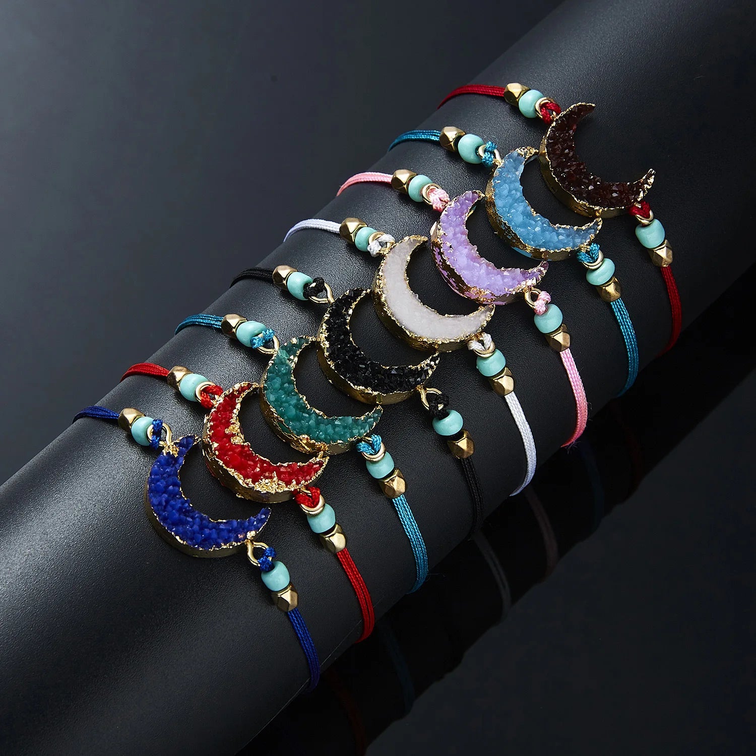 Hot Sale Charm Girls Gift Multicolor Moon Shape Resin String Weave Rope Bracelet Jewelry for Women