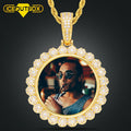 Memory Jewelry 40mm Hip Hop Custom Picture Pendant Gold Plated Brass CZ Diamond Iced Out Flower Picture Pendant Necklace