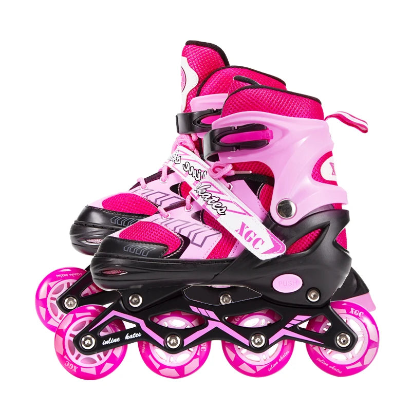 Cheap Hottest Kids Inline Roller Skates 4-Wheel Adjustable Aluminum Alloy Frame PVC LED Wheels
