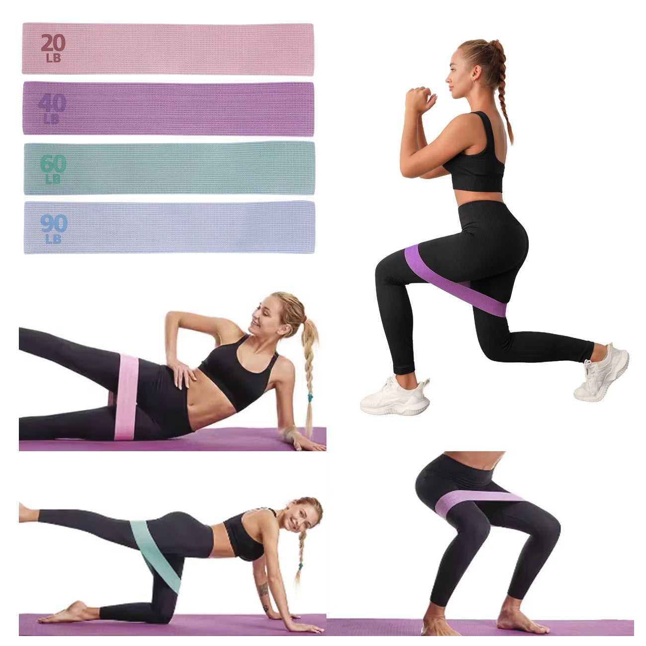 Private Logo Printed Anti Slip Fabric Resistance Bands Home Gym Workout Yoga Pilates Resistance Loop Bands Set