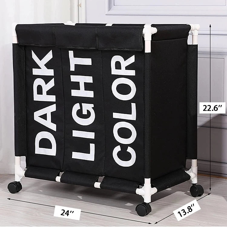 3 Section Foldable Eco-friendly Durable Polyester Kid's Laundry Hamper Custom Logo 3D Printed Basketball Design Rope Lid Wheels
