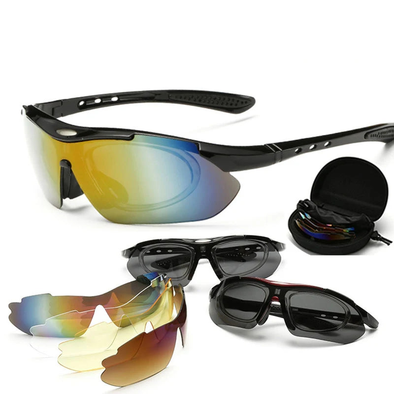 Factory Wholesale Riding Bike Glasses Outdoor Cycling Sunglasses 5pcs Set Sports 0089 Polarized Sunglasses