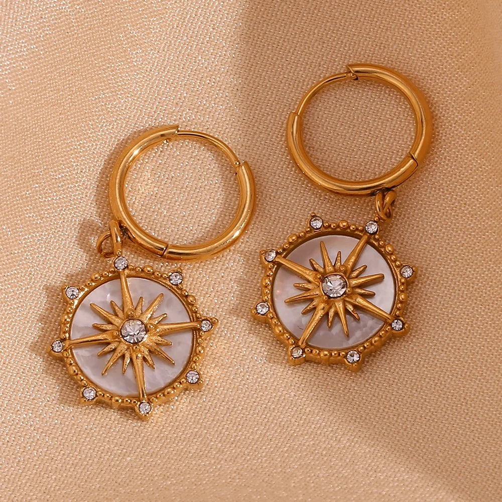 Dreamshow Dainty Shell Earrings Crystal Rhinestone Drop Earrings Gold Plated Stainless Steel Jewelry