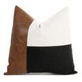 Modern Pillow Covers Farmhouse Decor Square Patchwork Linen Throw Pillow Case Pu Leather Cushion Cover