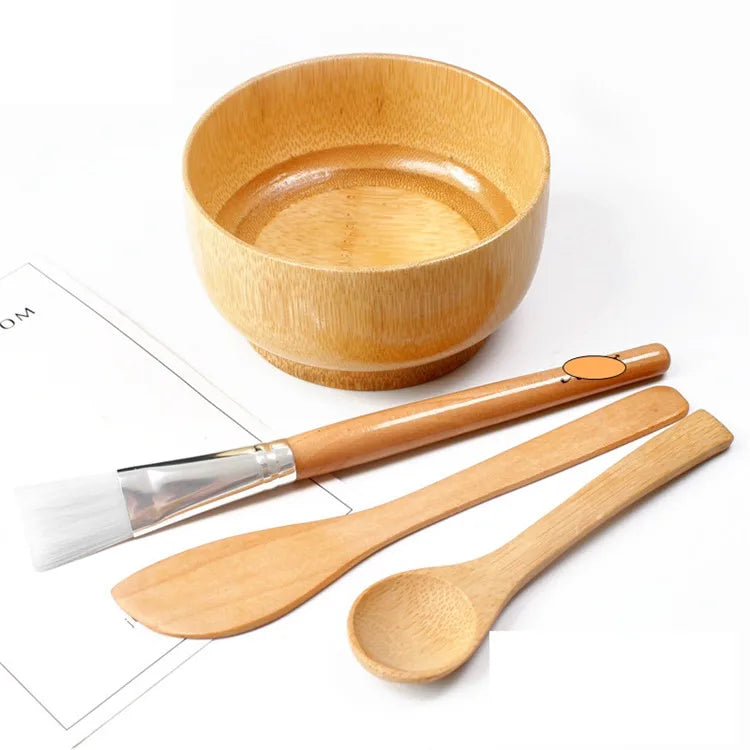 Handmade DIY Cosmetic Tools Facial Cream Mixing Bowl Set Bamboo Bowl Spatula Brush Spoon Sets