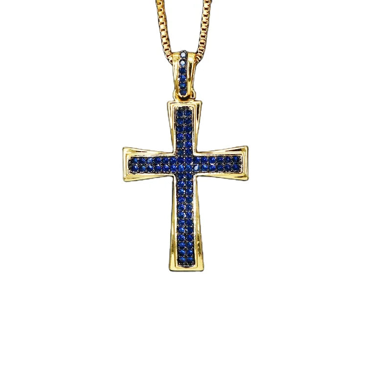 NZ1207 NEW 18K Gold Plated Brass CZ Micro Pave Charm Cross Christian Religious Pendant Necklaces Jewelry for Man Women