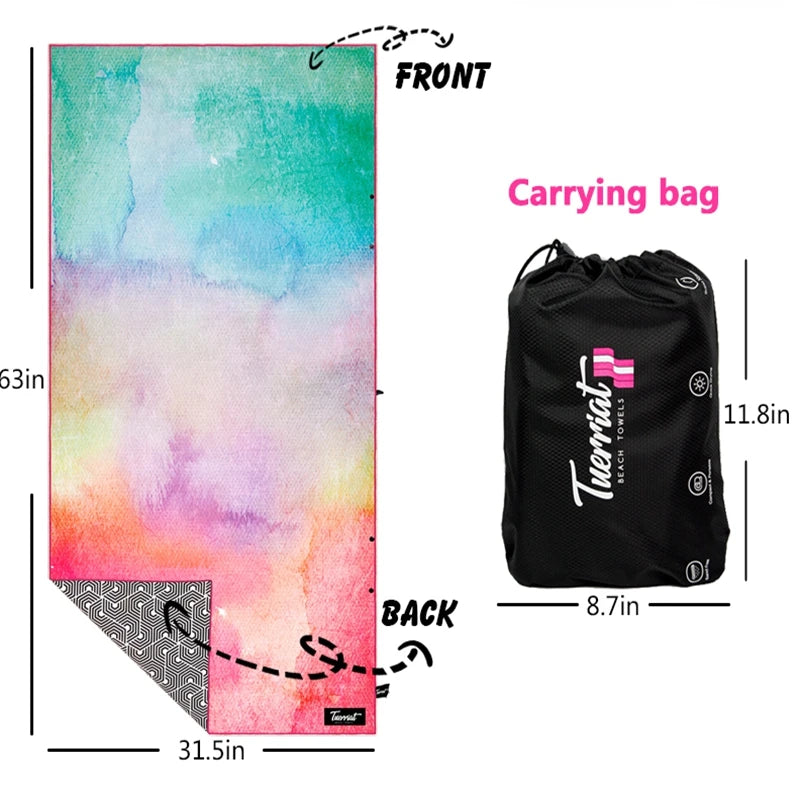Custom Printed Full-Color Microfiber Heavy Beach Towel Sand-Free Quick Dry Super Absorbent for Summer Use Drawstring Bag