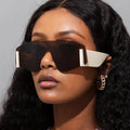 UNOC New Fashion Unisex Oversized Sunglasses One-Piece Big Frame Wide Temple Shades Avant-garde Design Gray Orange for Men Women