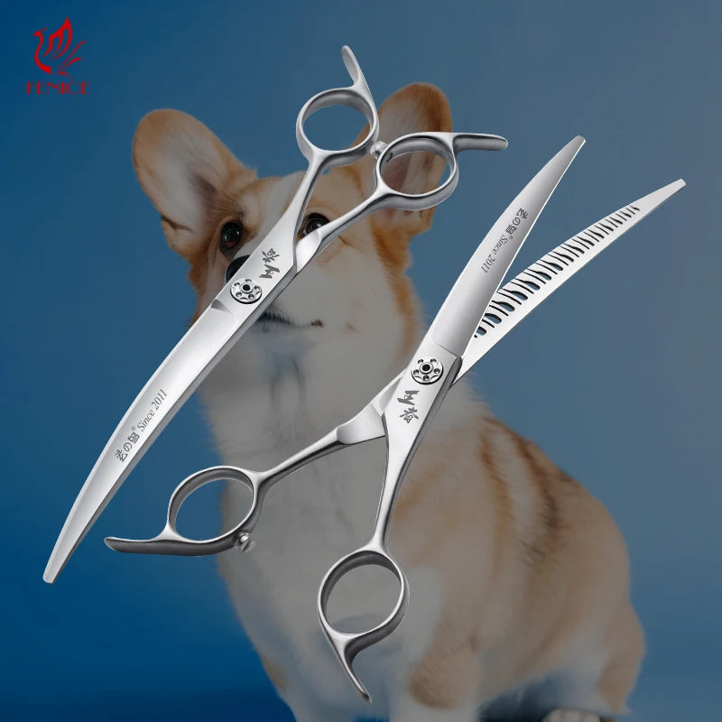 Fenice Patent Design Pet Curved Magic Thinning Chunker Scissors with 3D Gradient Teeth for Dog Grooming