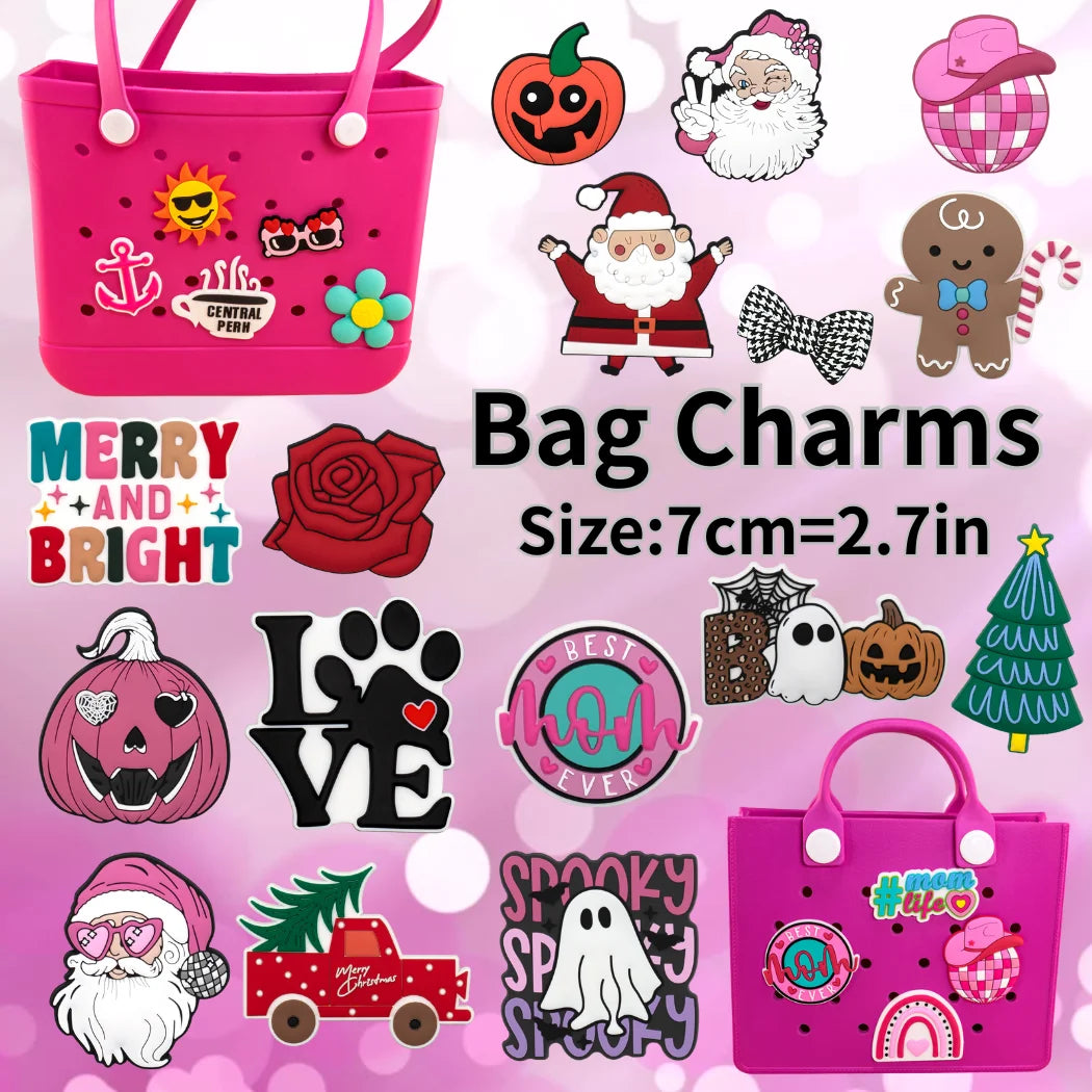 Pink Big Charm Summer Beach Leisure Series Charm PVC Large Size Flower Beach Christmas Dog Rubber Custom Bag Charm Accessories