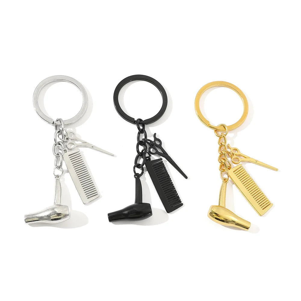Fashion Creative Accessories Barber 3D Keychain Scissors Hairdresser Salon Tool Comb Custom Metal Keychain