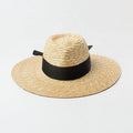 Black Silk Knotbow Wide Brim Wheat Straw Fedora Hat for Women Beach Sun Shade