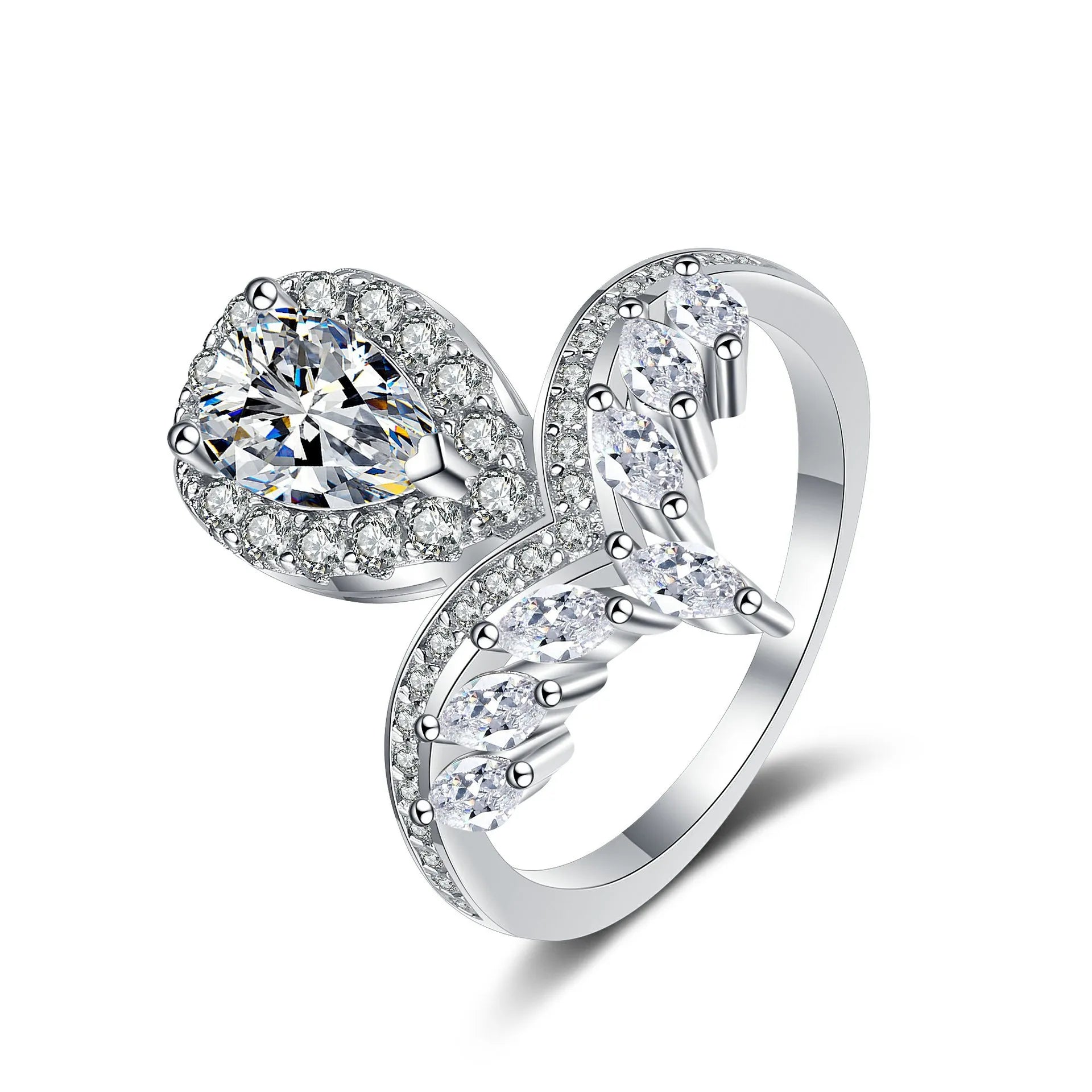 925 Sterling Silver 1ct Center 5*8mm D Color Diamond Band Trendy Wholesale Price Engagement Ring Solitaire Moissanite Ring Pear