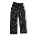 Distinctive Style Line Graffiti Casual Mid Waist Denim Pants Black Relaxed Straight Fit Printed Custom Jeans