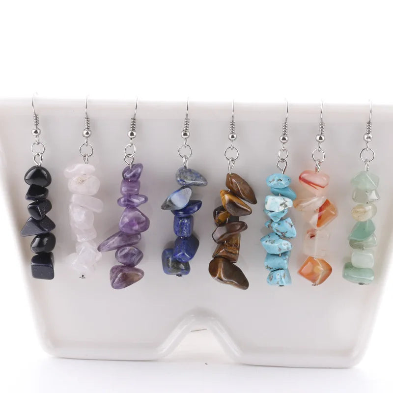 60mm Long Handwork Luxury Purple Natural Rock Rose Amethyst Quartz Chipped Crystal Earrings