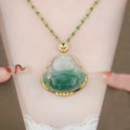 Chinese Style Artificial Jade Maitreya Buddha Charm Pendant Necklace Gradient Color Jade Maitreya Laughing Buddha Necklace
