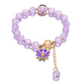 Crystal Bead Gold Tone Metal Bead Cute Daisy Pendant Stretch Bracelet for Women