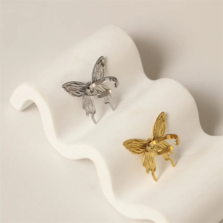 Elegant Gold Plated Jewelry Customized Exaggerated butterfly Rings Opening Ring for Girls