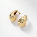 QIAOREN 12270 Elegant Carved Heart Puffy Teardrop Earrings Gold Stainless Steel Sweet Romantic Waterdrop Statement Gift Women