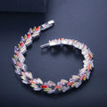 Luxury Silver Color Engagement Wedding Party Costume Jewelry Trapezoid Shaped Multi Color Cubic Zirconia Bracelets for Women