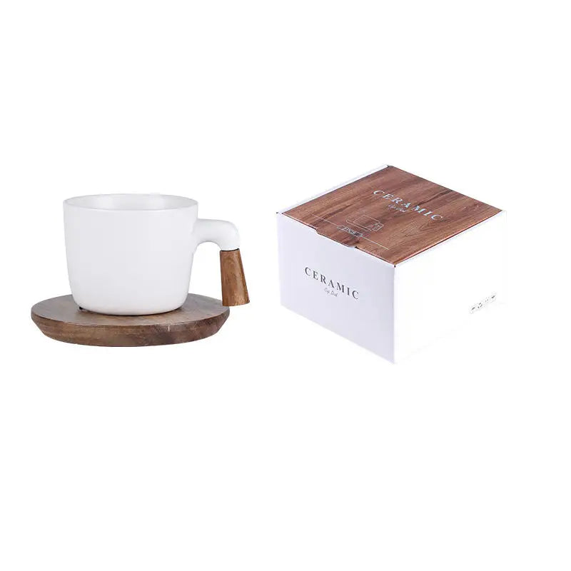Lovers Gift Packing Retro Ceramic Cup Custom Afternoon Tea Creative Home Nordic Mug Wtih Wooden Handle for Couple