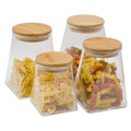 Square Shape Borosilicate Clear Glass Eco-Friendly Food Storage Jar with Custom Bamboo Lid and Freshness Preservation 550ml