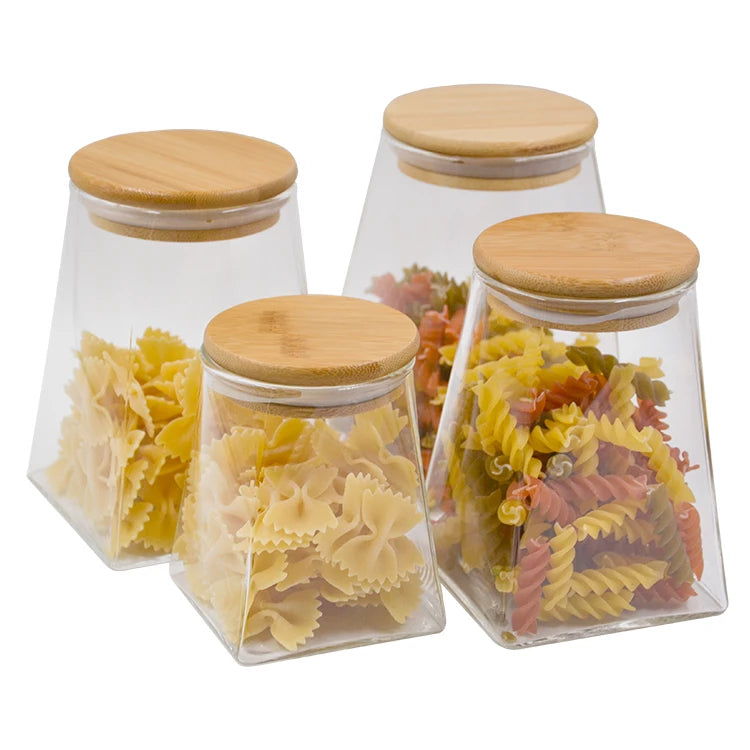 Square Shape Borosilicate Clear Glass Eco-Friendly Food Storage Jar with Custom Bamboo Lid and Freshness Preservation 550ml