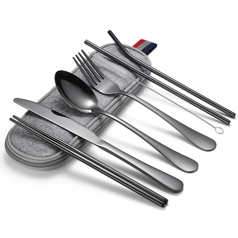 Hongda 304 (18/10) Gold Stainless Steel Cutlery Set Portable Flatware with Case for Back to School Outdoor Use