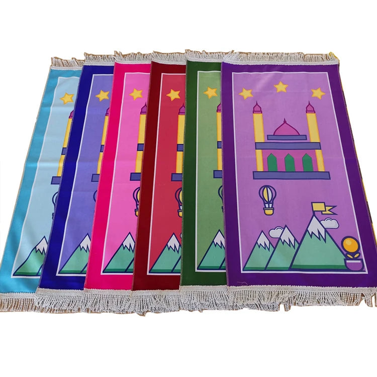 Custom Logo High Quality Kids Children Prayer Mat Foldable Plain Kids Prayer Mat Rug for Mosque
