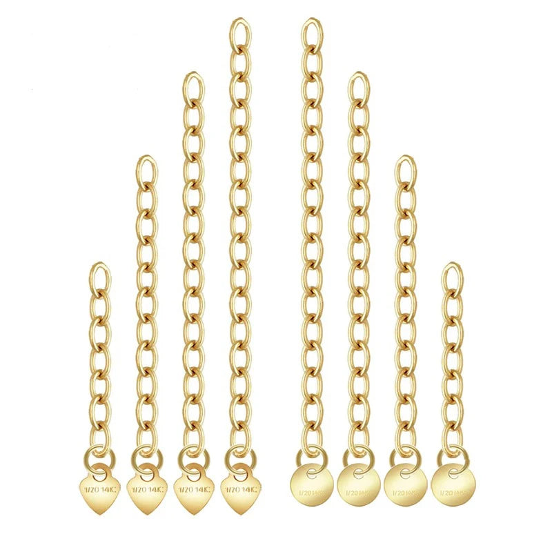 Gold Filled 2.3mm Extension Chain 2/3/4/5CM Cable Link Extender Chain With 1/20 14K Stamped 4mm Circle 3.5mm Heart Tail