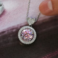Huitan OEM Exquisite Women's Round Pink Crystal Silver Plated Necklace for Wedding Engagement Imitated Diamond Pendant Necklaces