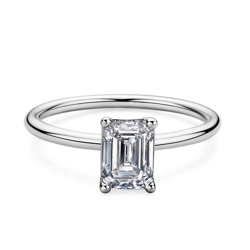 Custom 925 Silver Wedding Engagement Ring 1 Carat Emerald Cut Moissanite Ring for Bride