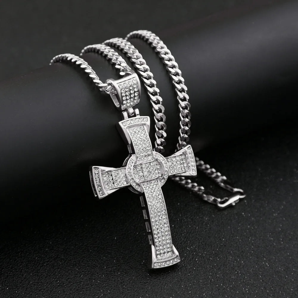 Vintage Hip Hop Style Full Classical Cross Charm Men Pendant Necklace for Delicate Gifts