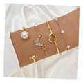 VKME 4Pcs/Set Fashion Butterfly Pearl Rhinestone Gold Color Butterfly Bracelet Set