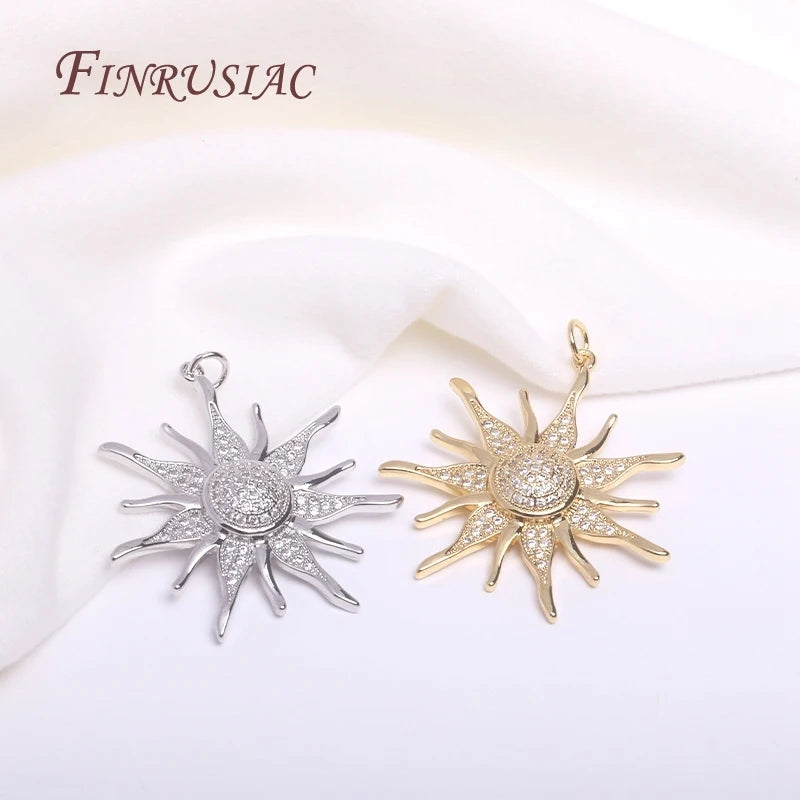 High Quality Brass Metal 18K Gold Plated 33mm Big Sun Flower Pendant Zircon Inlaid DIY Jewelry Jewelry Findings Components