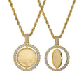 Custom Rotating Pendant Jewelry Gold Zircon Charm DIY Photo Round Pendant Necklace for Couple
