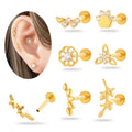 Waterproof  PVD Gold ASTM F136 Titanium Implant Grade Piercing Jewelry Internally Threaded FlatBack Cartilage Earring