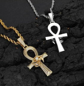 Shining Eye Cross Pendant Necklace for Men Retro Style Hipster Personality Hiphop Copper Inset Zircon Diamond Main Stone Rope