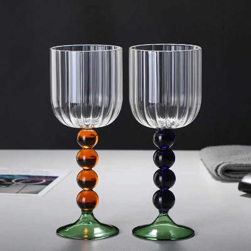 New Product Recommendation Color Goblet Hand Blown High Borosilicate Vertical Stripe Glass Cup