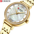 CURREN Women Watch 9087 Fashion Elegant Waterproof Quartz Watches Ladies Shell Dial Rhinestones Steel Band Lady Wristwatch