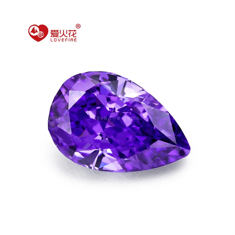 All Size 4K 5A+ Synthetic Pear Crushed Ice Cut Cubic Zirconia Diamond Light Violet Color Loose Cz Gems Stone