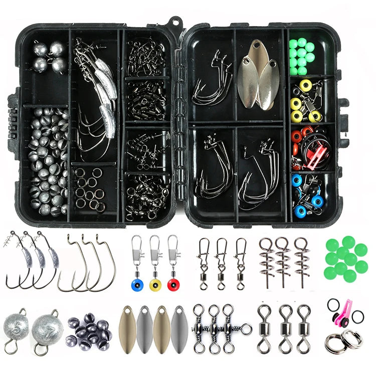 155pcs Lead Head Crank Hook Sinker Luminous Beads Swivel Sequins Spoon Big Game Trolling Fishing Accessories Combo