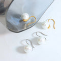 18k Stainless Steel Gold Plated Freshwater Pearl Bridal Drop Round White Pearl Stud Earrings