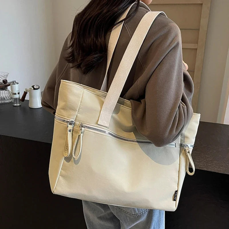 Large Capacity Multi-pocket Shoulder Bags for Women Japan Style Ladies Nylon Cloth Handbags Simple Female Zipper Shopping Tote