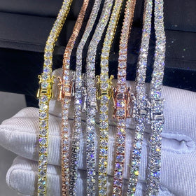 Buckle Moissanite Tennis Chain 925S White Silver Plated Yellow Rose Gold GRA D VVS Diamond Moissanite Tennis Necklace Chain