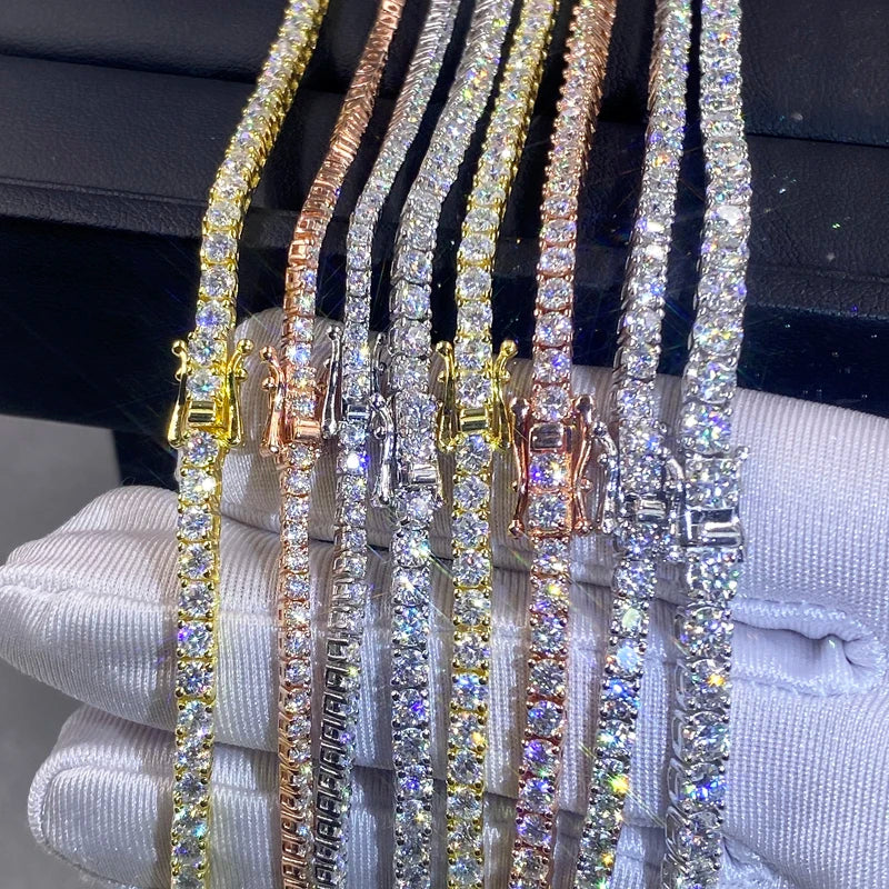 Buckle Moissanite Tennis Chain 925S White Silver Plated Yellow Rose Gold GRA D VVS Diamond Moissanite Tennis Necklace Chain