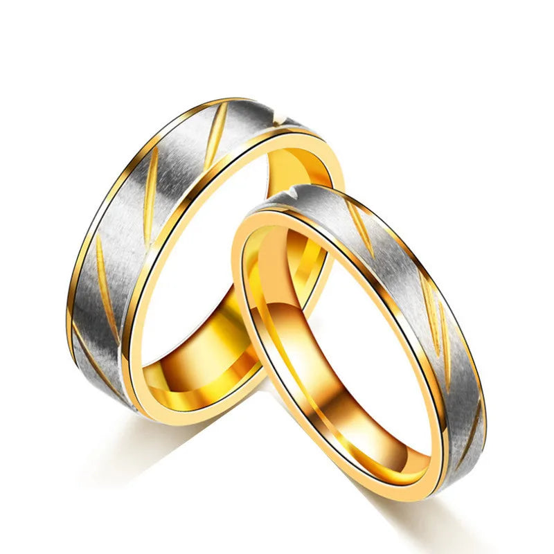 Fashion Titanium Steel Couple Rings Gold Color Wave Pattern Wedding Infinity Ring Men and Women Engagement Jewelry Gifts