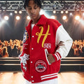 OEM Custom Leather Sleeve Cropped Jacket Chain Chenille Embroidery Vintage Letterman Varsity Jacket for Men